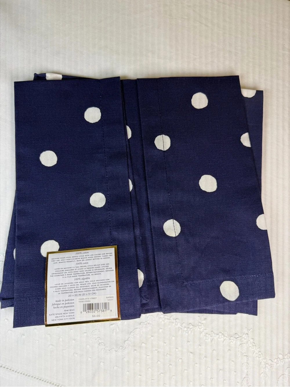 Kate Spade Charlotte Street Navy Blue Polka Dot Napkins – Set of 2